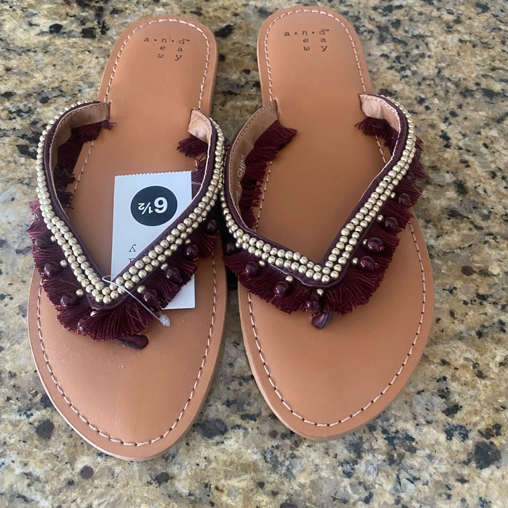 A New Day Size 6.5 Fringe and Beaded Sandals